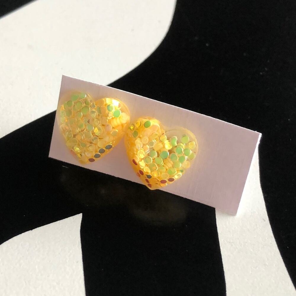 4 for $20 Yellow Glitter Heart Stud Earrings